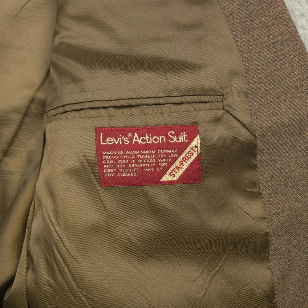 Vtg Levis Action Suit Blazer Jacket Mens 44R Brown STA-Prest Wool